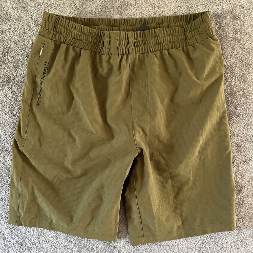 Grand Running Club Shorts Mens M Olive Green Stretch Lined Zip Pockets GRC Paris